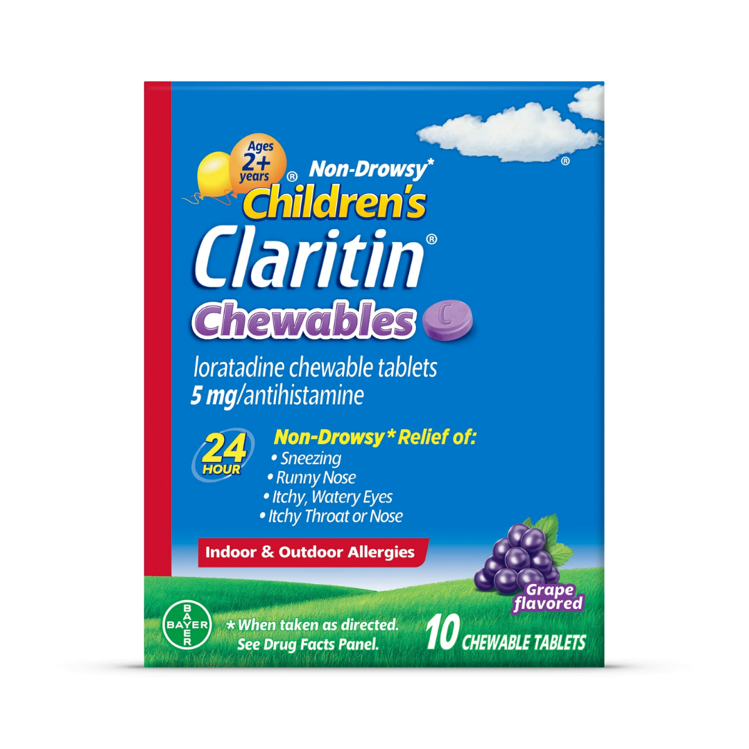 Claritin Allergy Medicine for Kids Grape Chewable Antihistamine Tablets 10ct