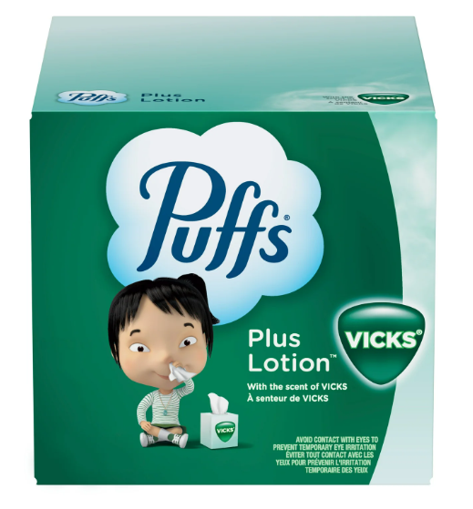 Puffs Plus Lotion with Scent of Vick's Facial Tissues, 48 Tissues Per Box x 1 ct.