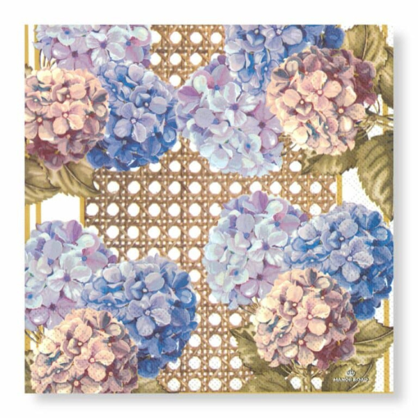 Manor Road Hydrangea & Rattan Cocktail Napkins 20Pk