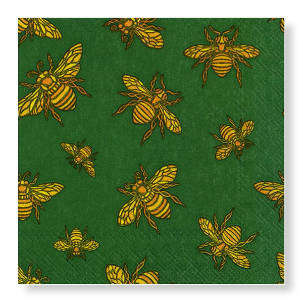 Manor Road Honey Bee Gold/Green Cocktail Napkins 20pk