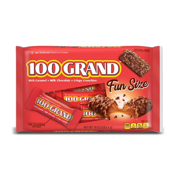 100 Grand Fun Size Chocolate Candy Bar Bag, 10.2oz