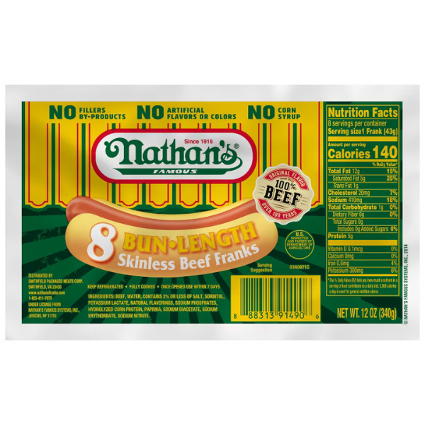 Nathan's Bun Length Beef Franks 8ct
