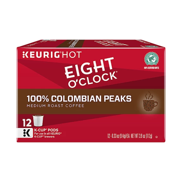 Eight O Clock 100% Colombian Medium Roast Coffee K-cup 12ct