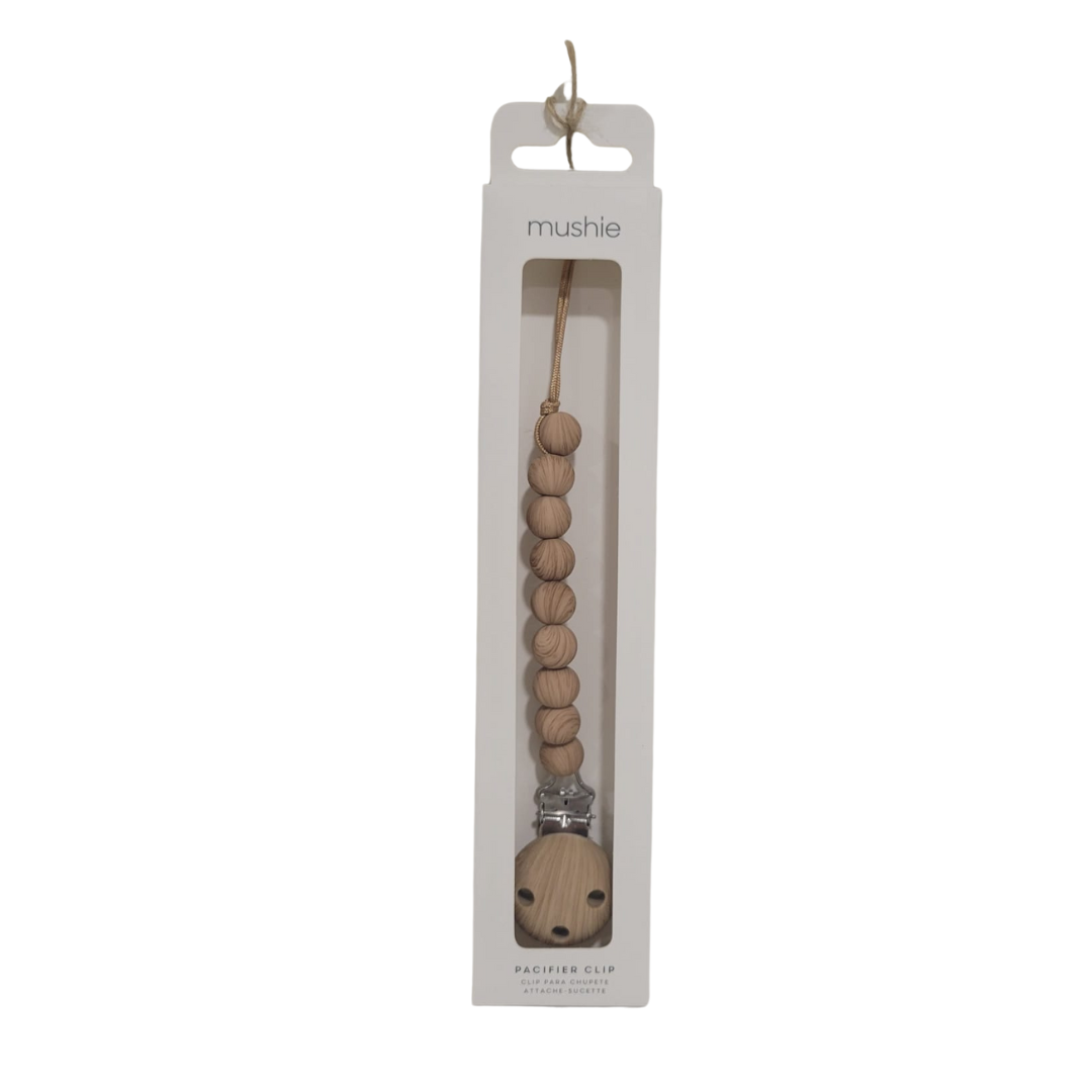 Mushie Silicone Pacifier Clip | Hera, Faux Wood