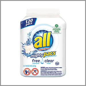 All Mighty Pacs Laundry Detergent Free & Clear 120ct