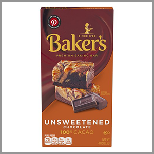 Baker's Unsweetened 100% Cacao Baking Chocolate Bar 4oz