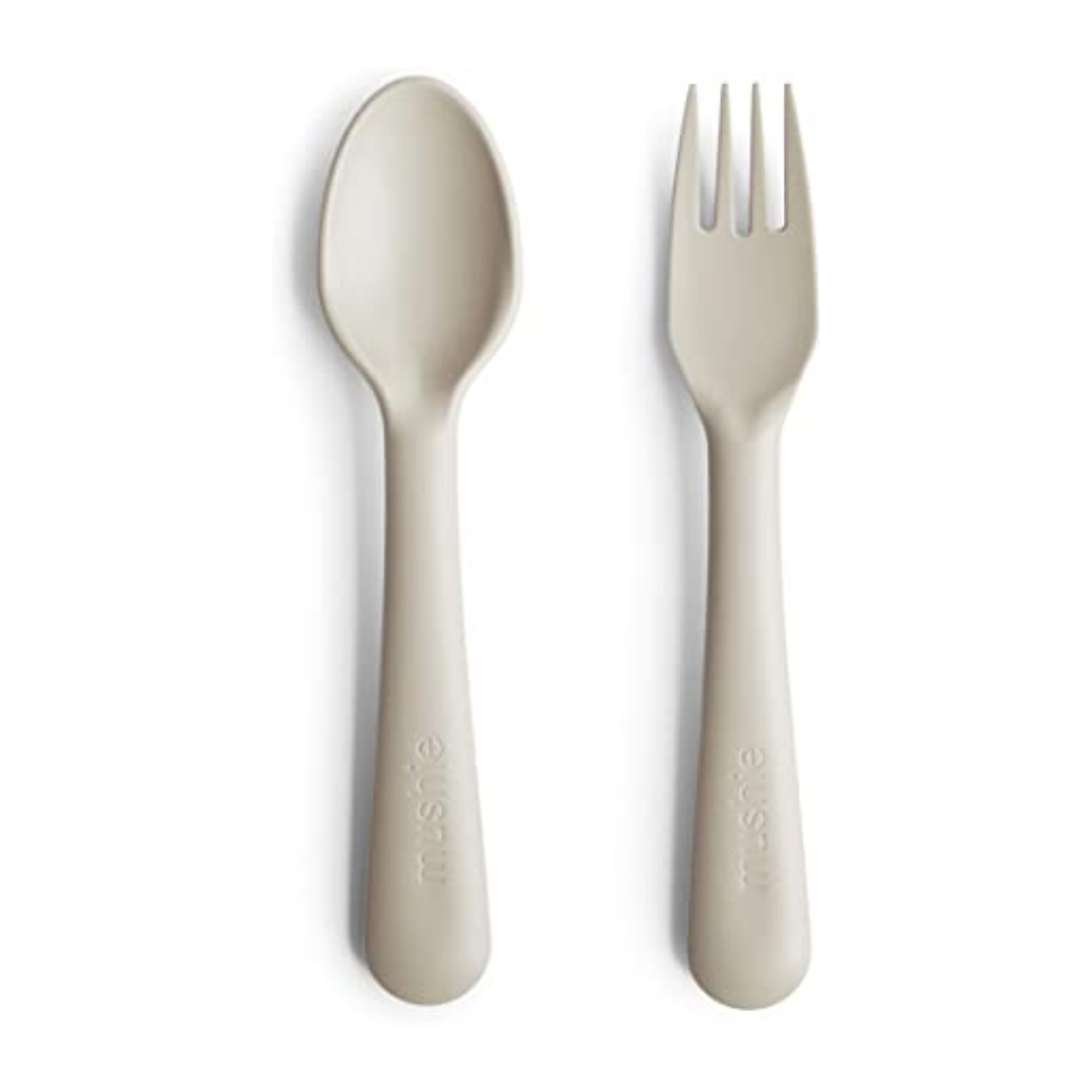 Mushie Fork and Spoon Set Ivory