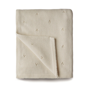 Mushie Knitted Pointelle Baby Blanket Ivory