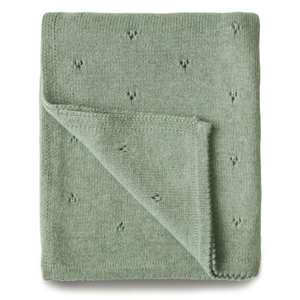 Mushie Knitted Pointelle Baby Blanket Sage Melange