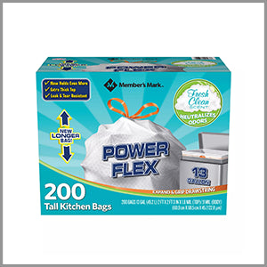 Member's Mark Tall Power Flex Kitchen Drawstring Trash Bags 13gal x 200ct