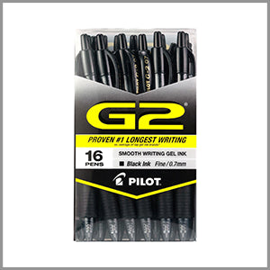 Pilot G2 Gell Roller Ball Rectractable Black Pens 0.7 mm 16ct