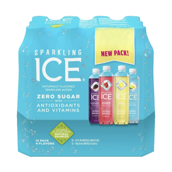 Sparkling Ice Zero Sugar Grape Raspberry, Strawberry Watermelon,  Lemonade, Lemon Lime 17fl oz x 12