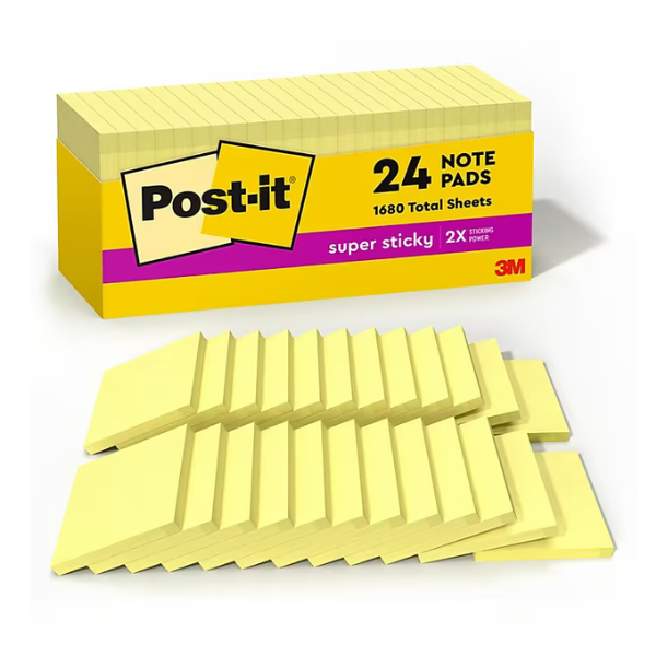 Post-it Canary Yellow Original 3"x3" Extra Sticky Notes Cabinet Pack 24ct